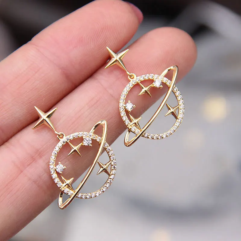 

Minimalist Universe Planet Earrings Hollow Round Pendant Earrings Star Earrings for Women Jewelry Crystal Earrings Wholesale