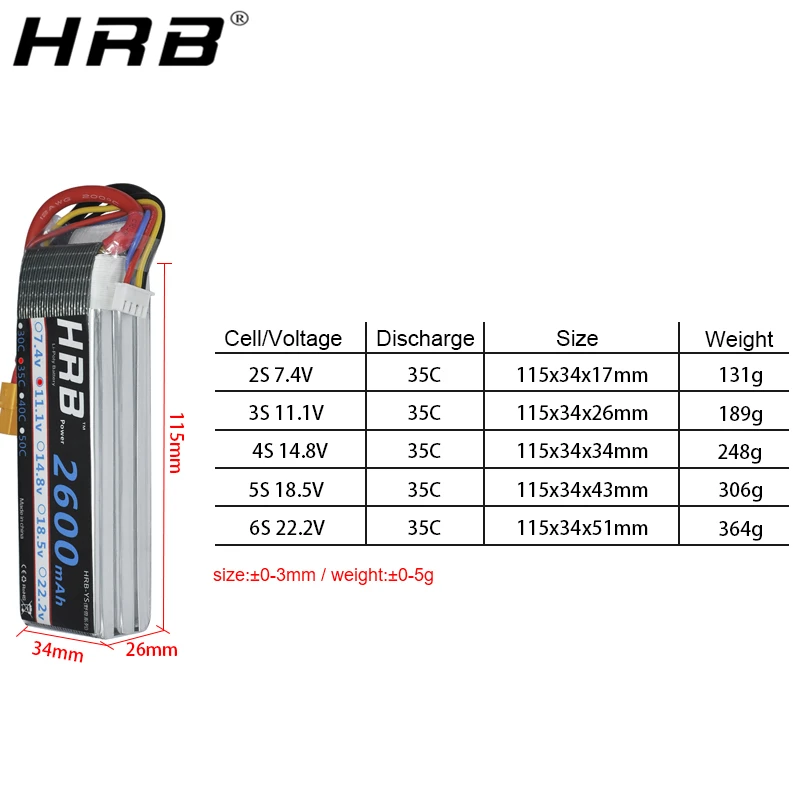 Аккумулятор HRB Lipo 2600 мАч T Dean 2S 3S 7 4 V 35C XT60 разъем 11 1 14 8 18 5 22 2 для самолета вертолета