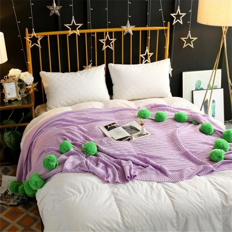 Хлопковое покрывало для дивана уютное вязаное одеяло трикотажное очень мягкое