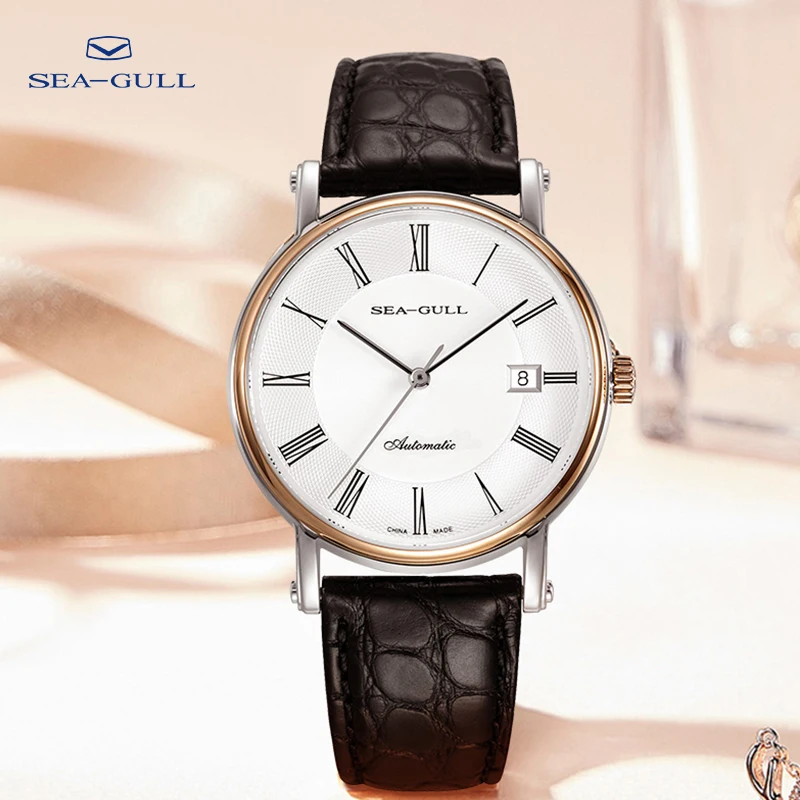 

Seagull Watch High-end Men's Automatic Mechanical Watch 18K Rose Gold Watch Alligator Leather Strap Business Watch 218.377