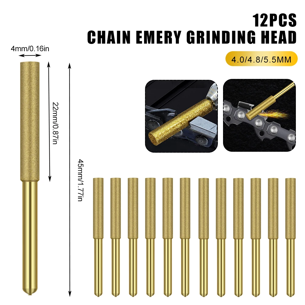 

12PCS Diamond Chainsaw Sharpener Titanium Coated High Hardness Burr Stone File Grinding Polishing Tool for Electric Chain Saw