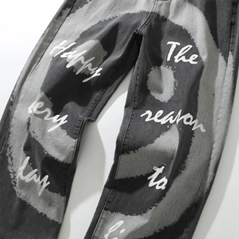 Высокая Улица граффити печатных джинсовые брюки мужские прямые молнии хип хоп