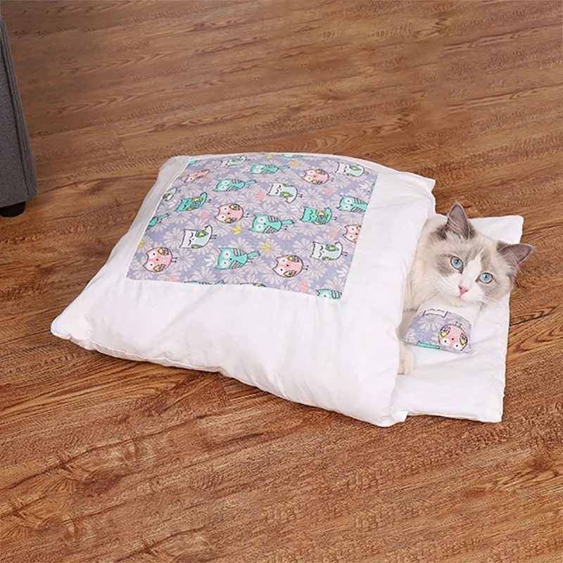 Precio Cama De Gato Japonés Para Invierno, Saco De Dormir De Gato Cálido Y Extraíble, Cama De Perro, Casa, Nido De Gatos, Cojín Con Almohada