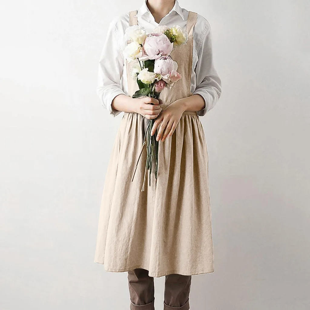 Модное женское платье новое льняное без рукавов для домашнего приготовления