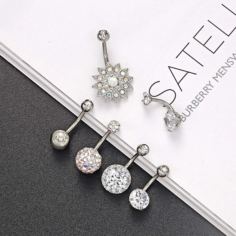 

7Pcs/set Classic Crystal Belly Button Rings Navel Ring Bar Zircon Drop Dangle Body Belly Piercing Fashion Body Jewelry for Women