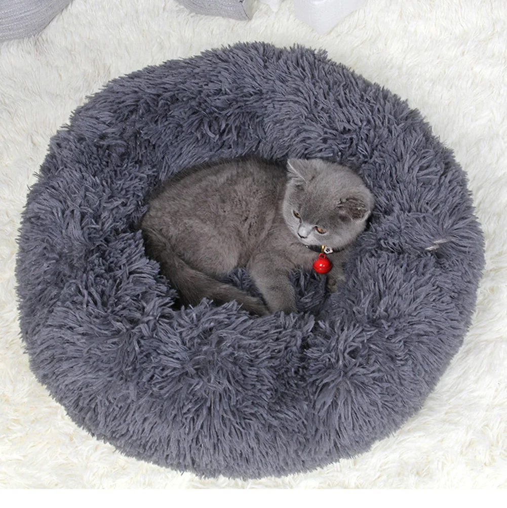 Кровать для домашних животных теплая удобная круглая мягкая подстилка в виде