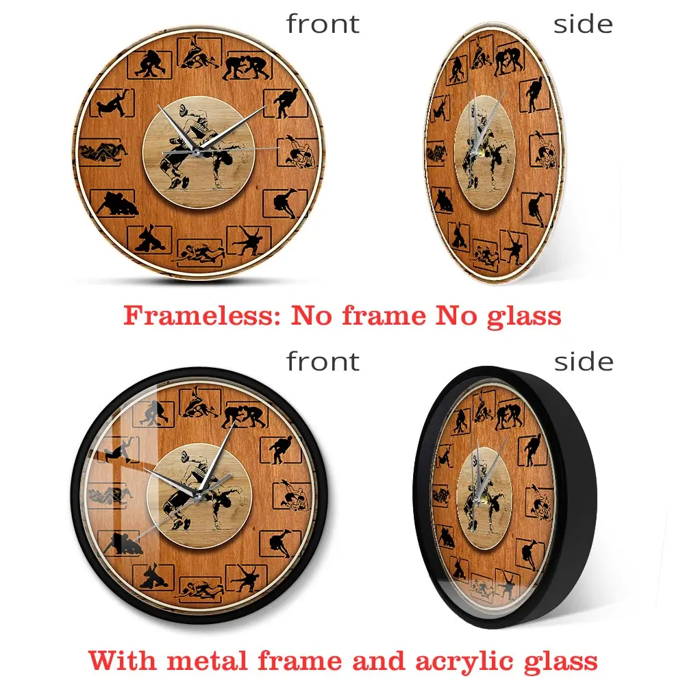 Боевые спортивные борцовские часы с деревянной текстурой настенные принтом