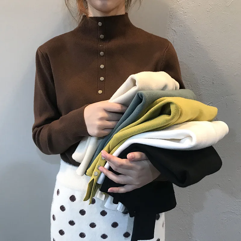 Осень-зима 2019 новинка вязанная Базовая рубашка пуловер с вырезом лодочкой тонкий