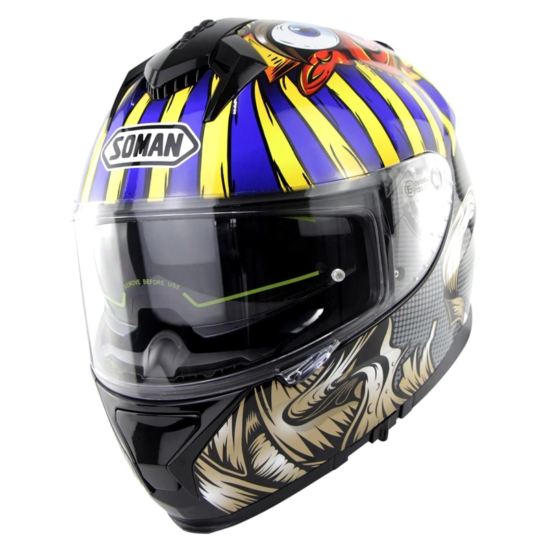 Шлем мотоциклетный SOMAN мужской с двойным козырьком классный шлем на все лицо