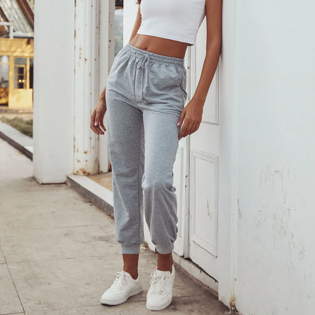 Женские повседневные хлопковые брюки со шнуровкой Свободные тренировочные с