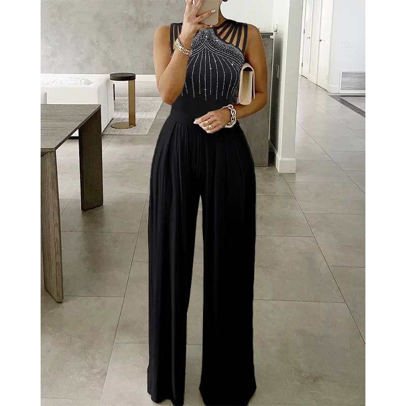 

Женское облегающее платье со стразами, однотонное платье с широкими штанинами
