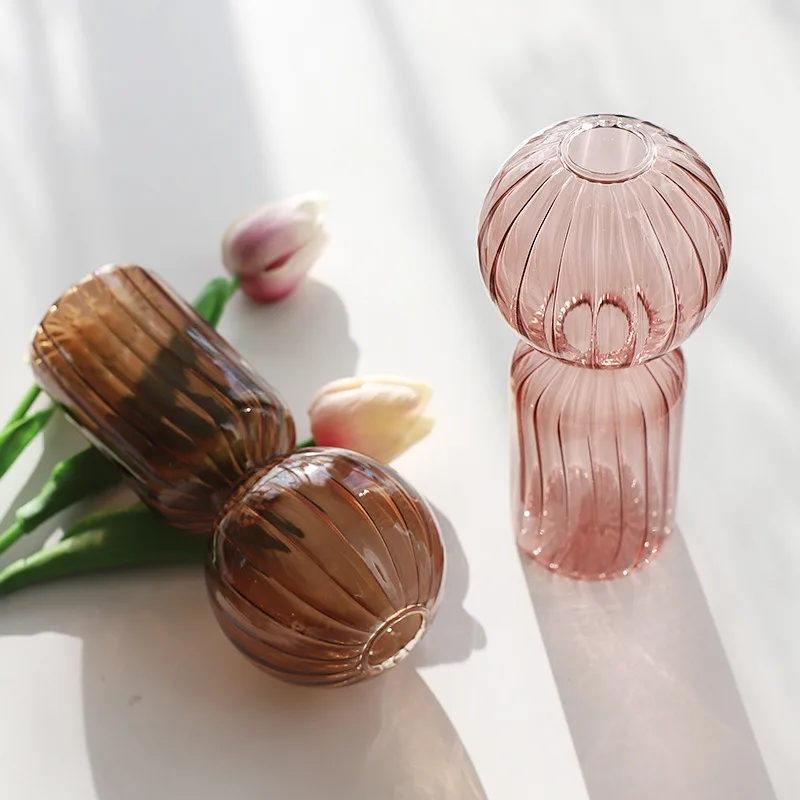 

INS Creative Striped Glass Vase Desktop Ornaments Hydroponic Flower Arrangement Simple Vase Office Decoration Bottle Photo Props