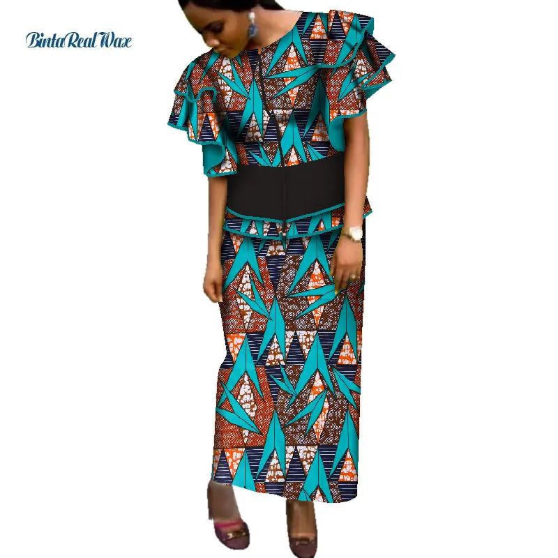 Комплект одежды Анкары в африканском стиле: топ с рюшами и юбка для женщин