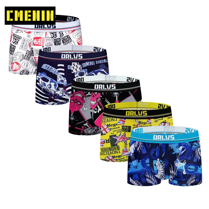 5 шт./лот мужские хлопковые трусы боксеры с низкой талией и логотипом OR303|Мужские