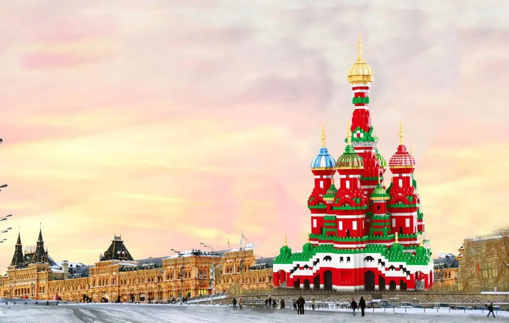 World famous Historical Architecture building bricks russia moscow Saint Basils Cathedral micro diamond block nanobrick toy | Игрушки и