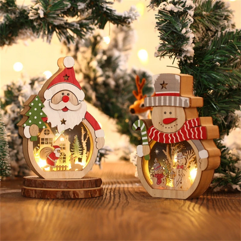 

Светодиодный светящаяся деревянная украшения для рождественской елки рождественская подвесная Кукла Дед Мороз Новый год подарки для дете...