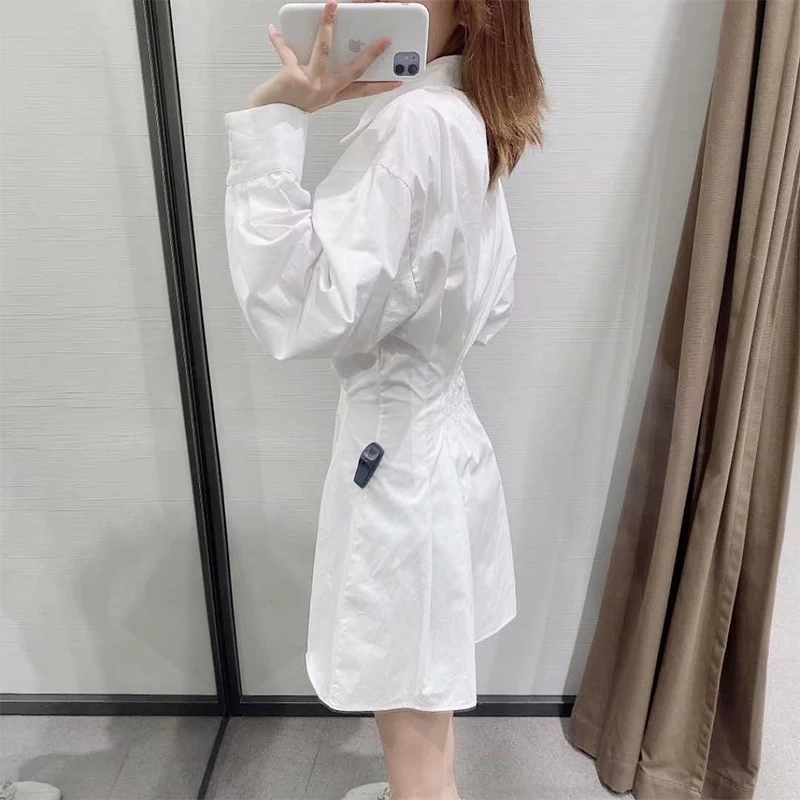 

ZA 2020 new Fashion Solid color single breasted Dresses long sleeve Ladies Loose Turndown Collar Dress Spring mini Dress