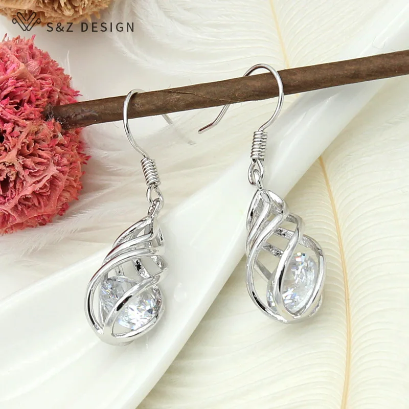 S & Z 2019 Новая мода спиральная пустая капля висячие серьги с кубическим цирконием