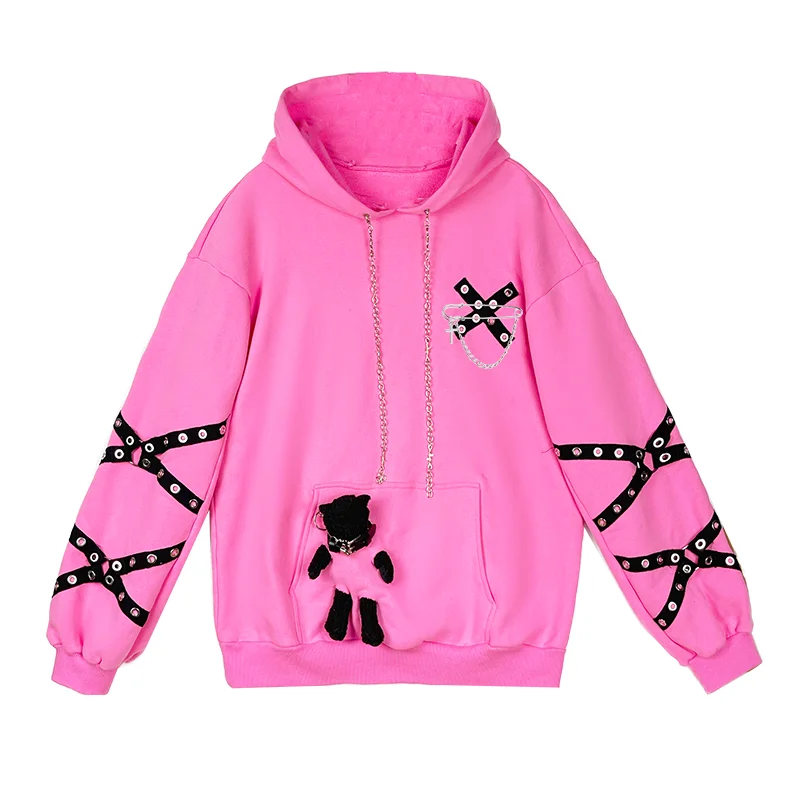 

SHENGPALAE Bandage Bear Y2K Hoodie Women's Summer 2021 New Large Size Long Sleeve Hooded Sweatshirt Female Fashion 5E613
