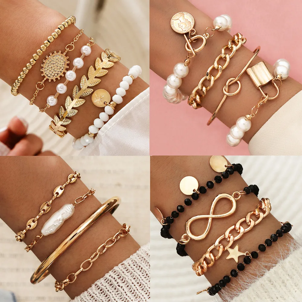 Женский винтажный браслет DIEZI с имитацией жемчуга цепочка подвеской в виде