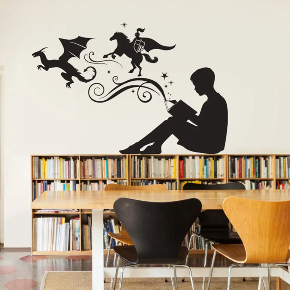 

Boy Reading Magic Book Wall Decal Vinyl Art Stickers for Homes Kids Rooms Classrooms Libraries Bedrooms Decor Interior C039