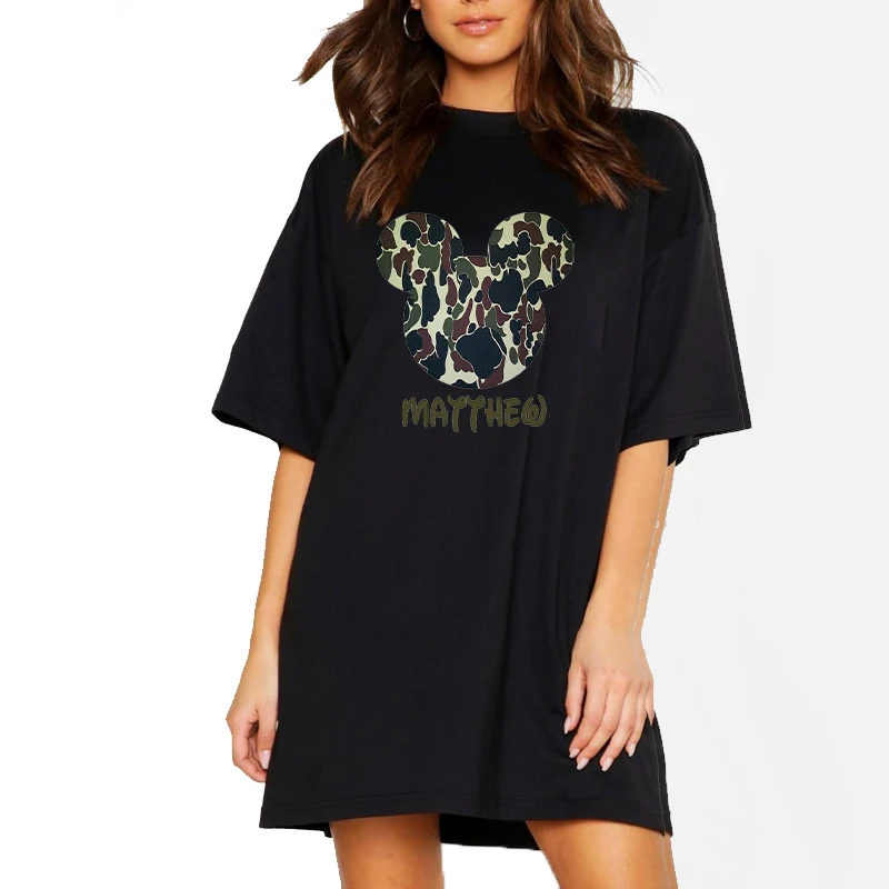 

Summer Tshirt Dresses Cartoon Lady Mickey Casual Mini Dress Short Sleeve Loose Casual White Harajuku Robes Vestidos 2021