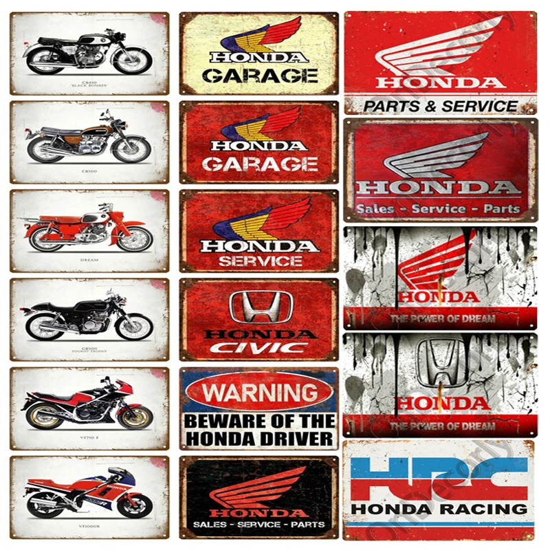 

Classic Car Brand Honda Garage Bar Wall Signs Decor Plaques Metal Crafts Print Painting Pin Up Signs Vintage Metal Plate Poster