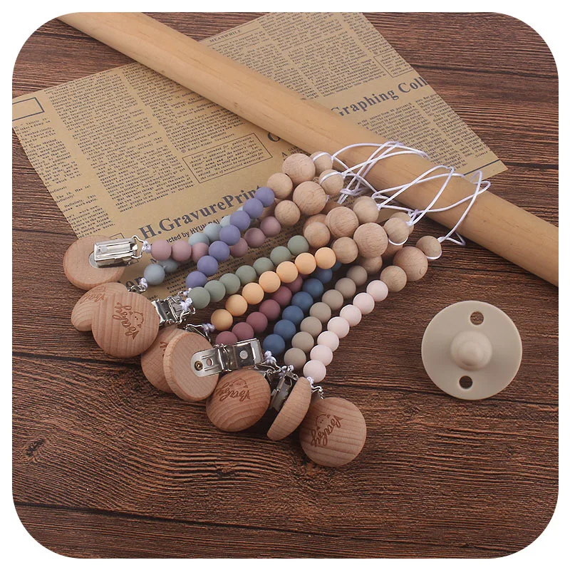 Coskiss-chupete de nombre personalizado del beb&eacute;, Clips de cuentas de haya hechas a mano, cadenas de silicona para chupete, cadena de dentici&oacute;n para ni&ntilde;os peque&ntilde;os-4