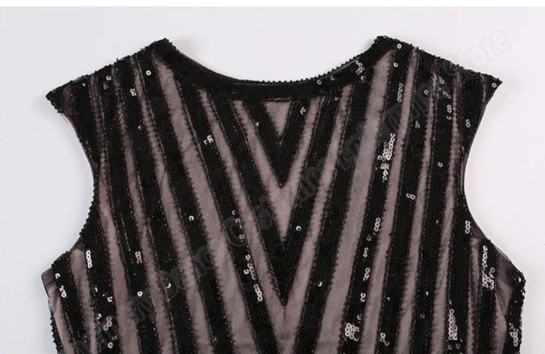 Женские длинные платья в винтажном стиле Great Gatsby Sequin 1920s вечерние платья в стиле АР-деко без рукавов средней длины с круглым вырезом