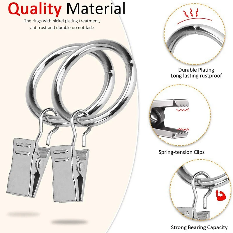 100 шт. кольцо для занавески с зажимом и 10 зажимов 1 дюйм (2 54 мм) металлическое