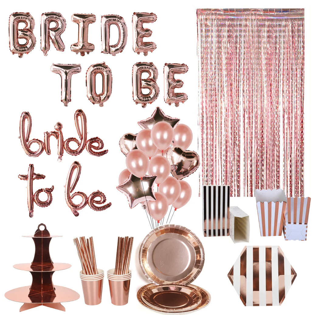 

Wedding Decorations Rose Gold Bride To Be Letter Foil Ballon Bride Veil Sash Headband Bridal Shower Bachelorette Party Supplies