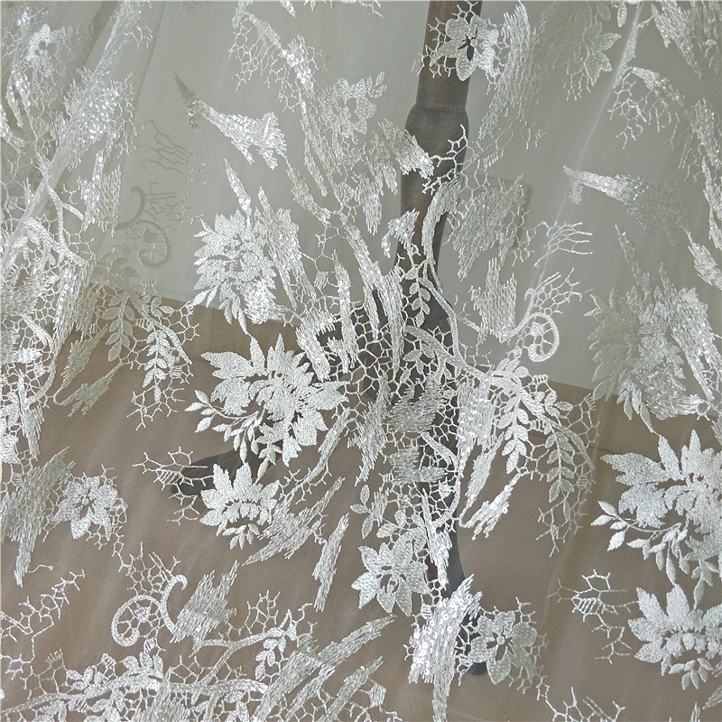 Все цветы Вышитые Тюль Кружева 1 ярд Блестки свадебное платье кружевной ткани