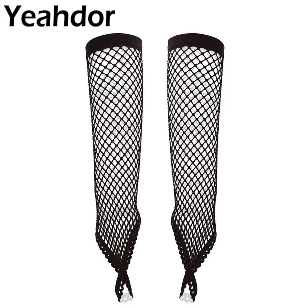 

1 Pair Womens Fingerless Long Gloves with Finger Loop Elbow Length See Through Long Fishnet Gloves Femme Birthday Party Gloves