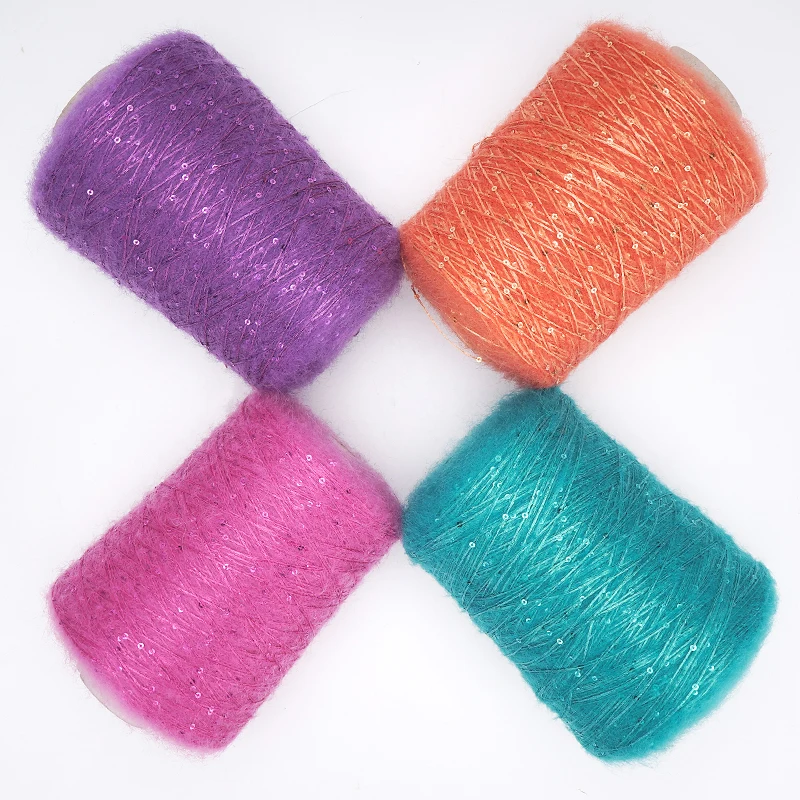 

500g Mohair Yarn Sequin Blended Yarn Soft Knit Hand Crochet Yarns Plush Thread 33 Colors