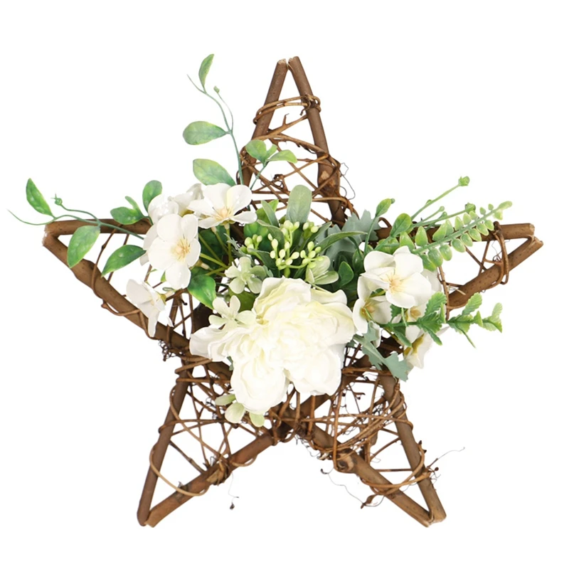 

Artificial Star Shape Camellia Wreath Pentagram Wreath for Hanging Front Door Wall Window Wedding Farmhouse Home Decor