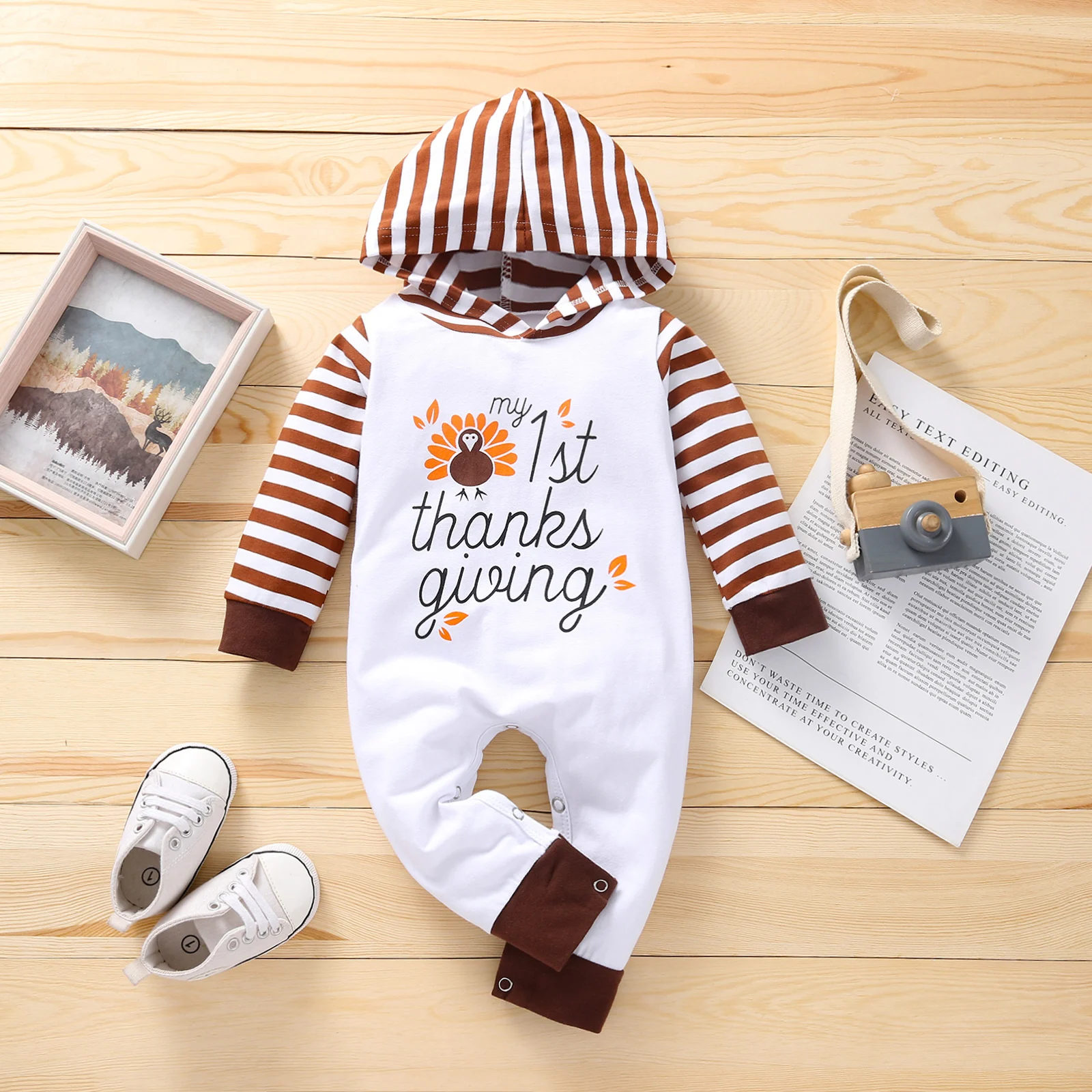 

Newborn Infant Baby Boy Thanksgiving day Costume Jumpsuit Long Sleeve Romper Turkey Letter Clothes