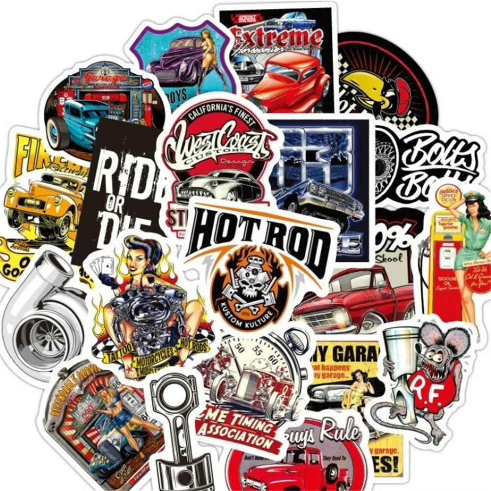 

10/30/50PCS Retro Cartoon Modified Car Diary Graffiti Mobile Phone Shell Skateboard Decoration Waterproof Sticker Toy Wholesale