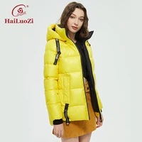 hailuozi 2021 new young fashion casual womens winter coat yellow short thick jacket women hooded parka down jackets outwear 851