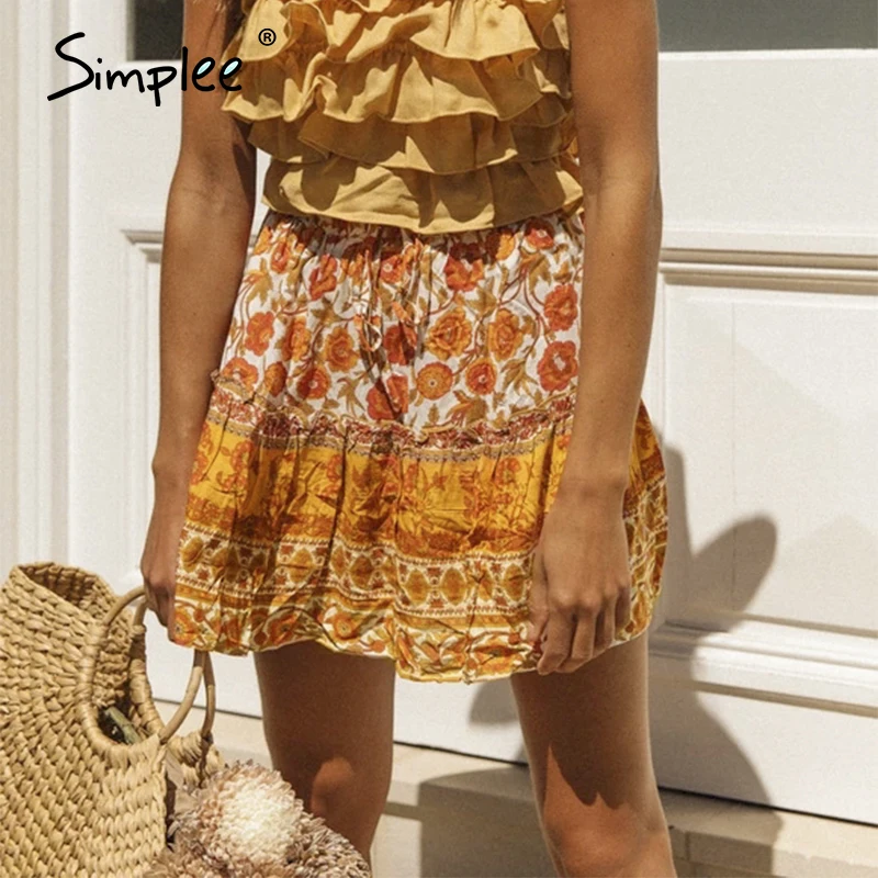 Женская длинная юбка с цветочным принтом Simplee богемная трапециевидной формы