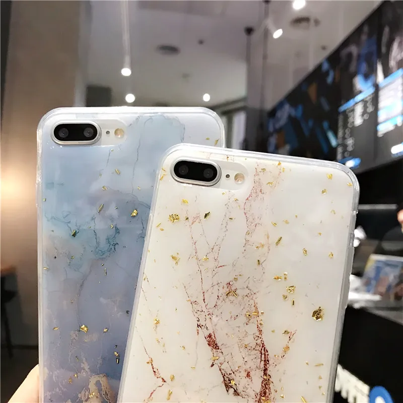 Lovebay Блестящий Золотой фольга мраморный чехол для телефона iPhone 11 Pro XS Max XR Мягкий
