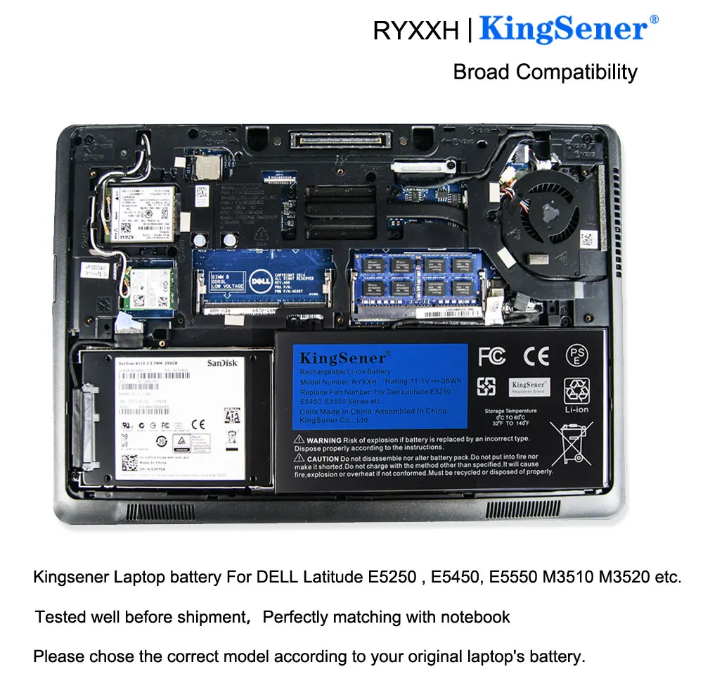 Аккумулятор KingSener RYXXH для ноутбука Dell Latitude 12 5000 11 3150 3160 E5250 E5450 E5550 M3150 Series 09P4D2 9P4D2 1 В