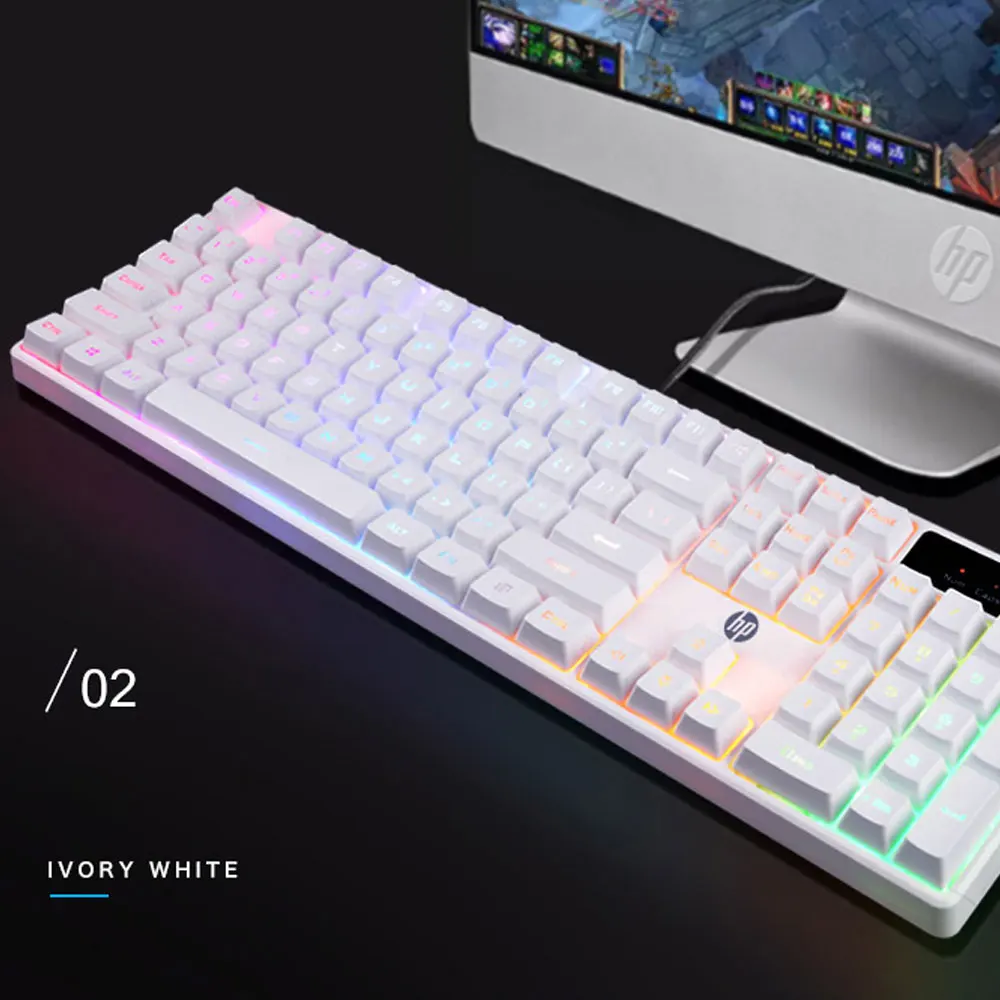 Hp K300 Проводная Водонепроницаемая игровая клавиатура механический эргономичный дизайн светодиодный с подсветкой 104 клавиш компьютерная геймерская клавиатура