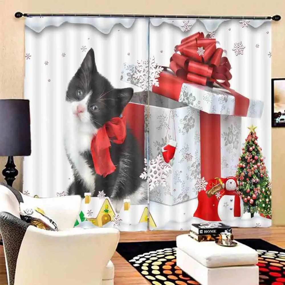 Занавески на окна с принтом заказ рождественские прозрачные 3D занавески для