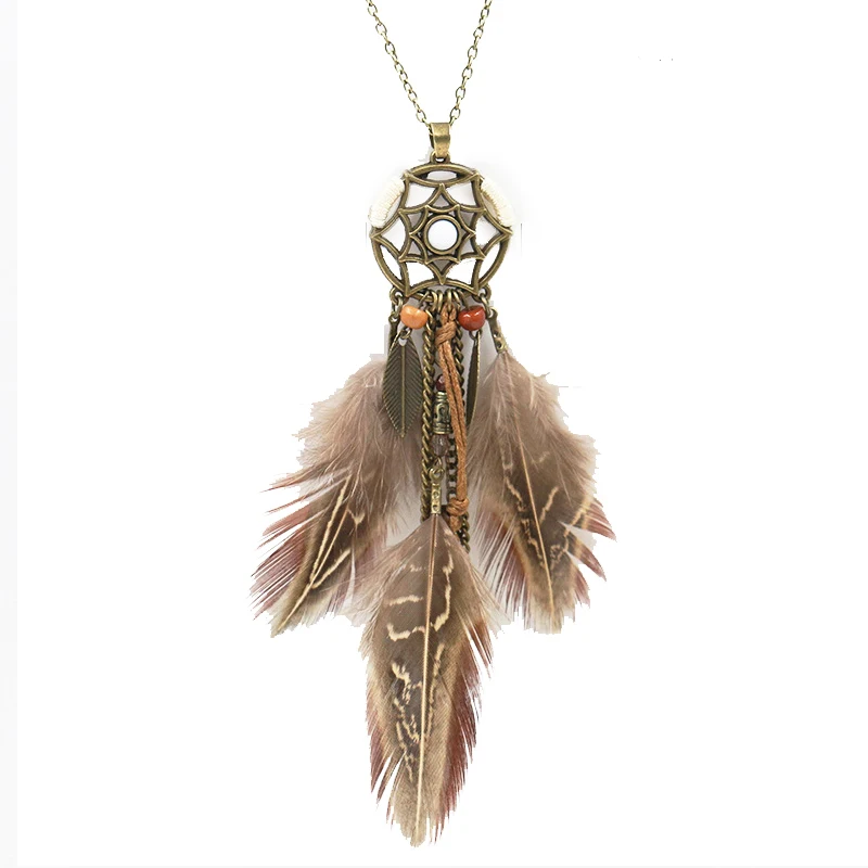 Vintage Punk Feather Women's necklace Ethnic Dream catcher Long pendant chain Bohemian fow women | Украшения и аксессуары