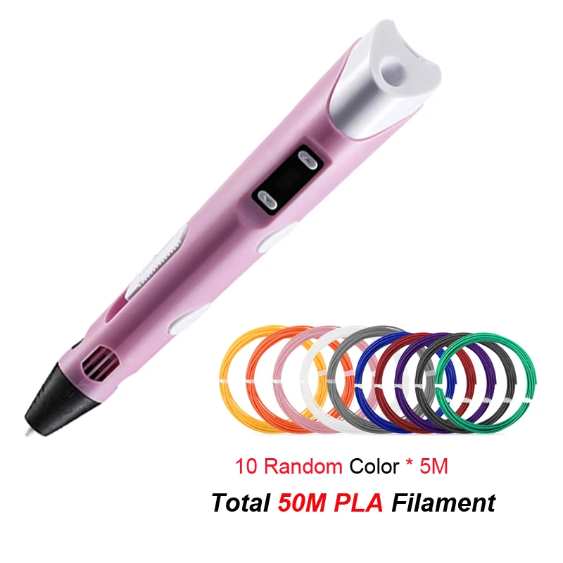 Pink pen PLA 3D Ручка DIY 3D печати ручки с ЖК-дисплей Экран 1,75 мм PLA Синтетическая нить 5V 3D, ручки для рисования для детей развивающая Серия Подарки на день рождения - Цвет: Pink pen PLA