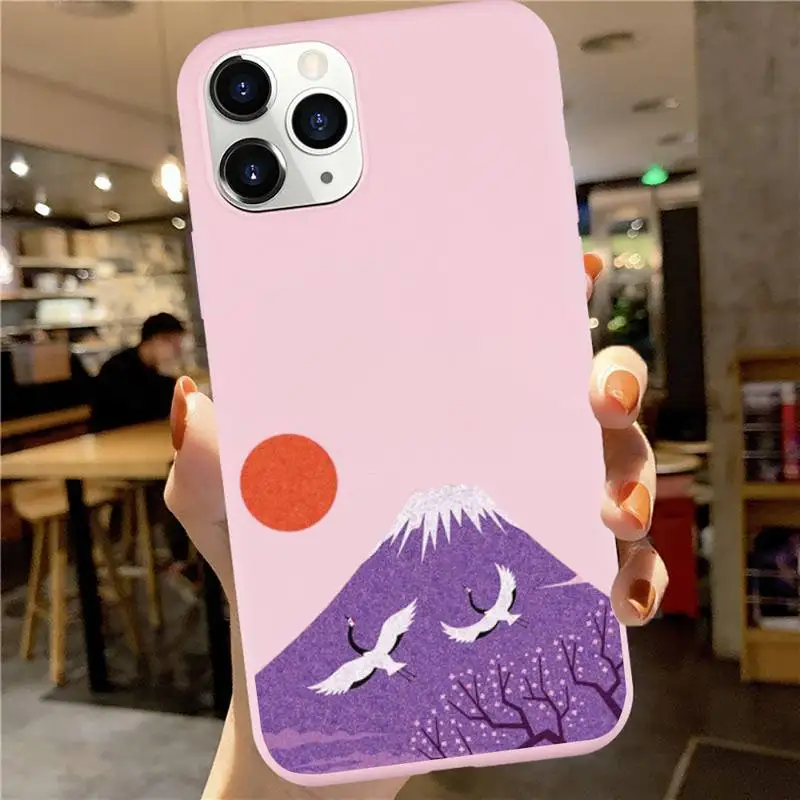 

Fuji Mountain Phone Case Pink Candy Color for iPhone 6 7 8 11 12 s mini pro X XS XR MAX Plus