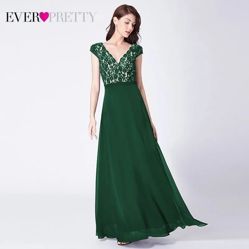 Ever Pretty Robe De Soiree длинные кружевные вечерние платья элегантные трапециевидные черные вечерние платья с v-образным вырезом и короткими рукавами EP07344BK