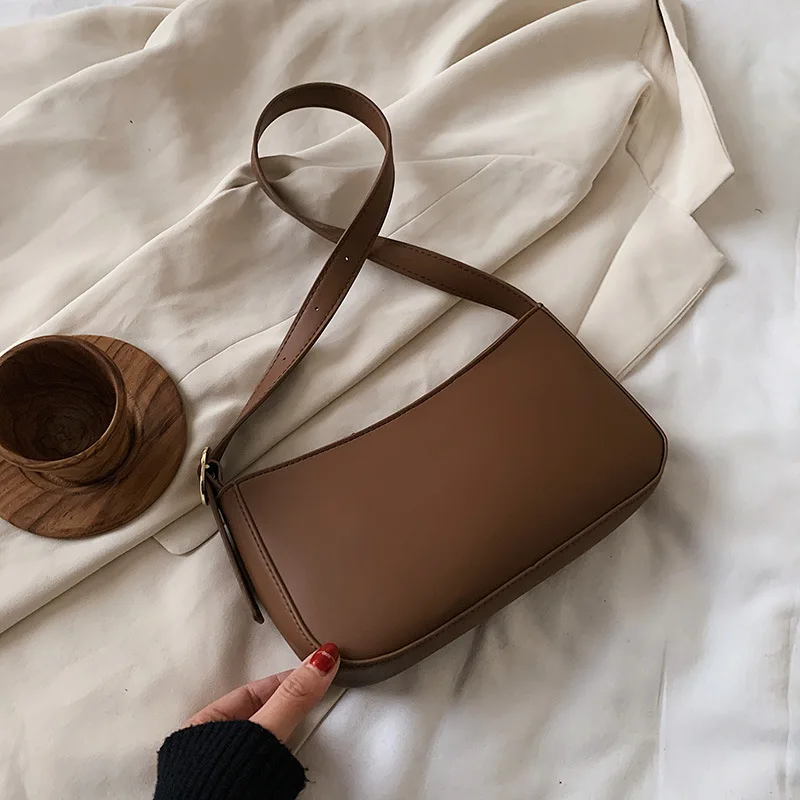 

Female 2021 Top-Quality Silid Color Shoulder Armpit Bag Women Vintage Soft PU Leather Designer Zipper Handbag Sac A Main