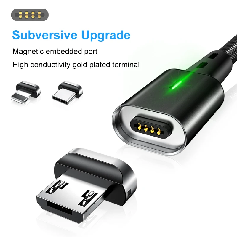Elough led micro usb cable for xiaomi redmi note 5 pro phone charger magnetic cable for iphone usb type c magnet charging cable