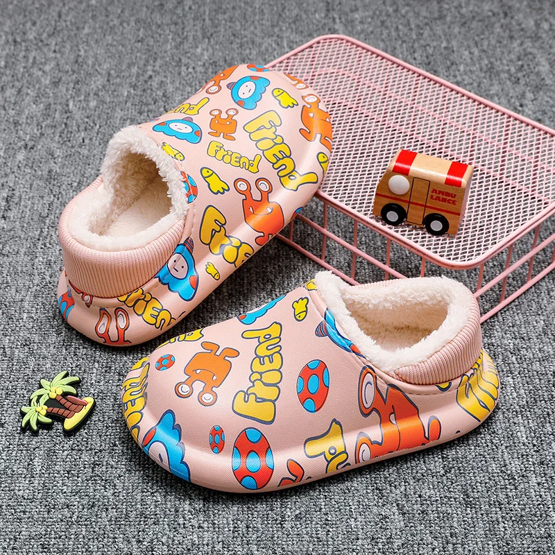 Зимние Детские хлопковые тапочки милые Мультяшные монстры водонепроницаемые